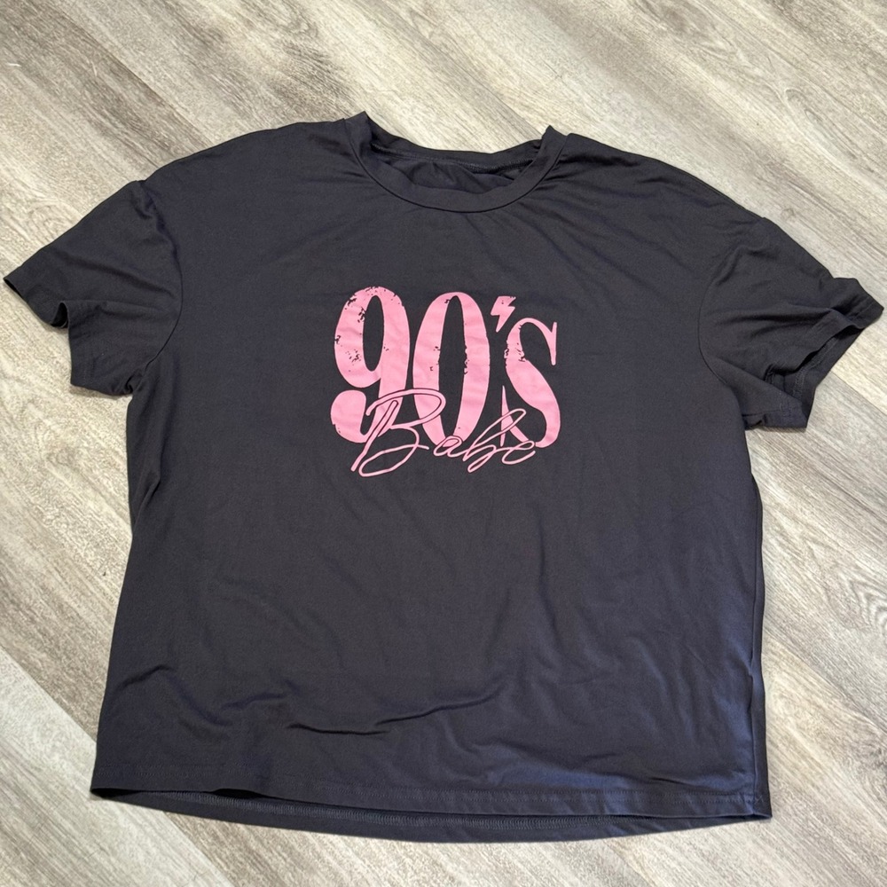 SHEIN 90s Babe Graphic T Shirt‎ Dark Gray Pink Women's Size M